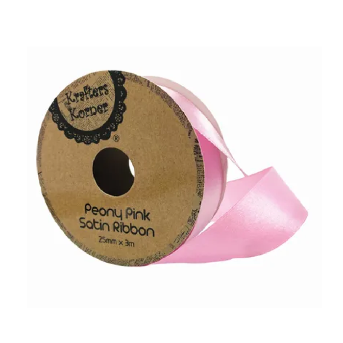 Satin Peony Pink Ribbon 25× 3m [288/12]