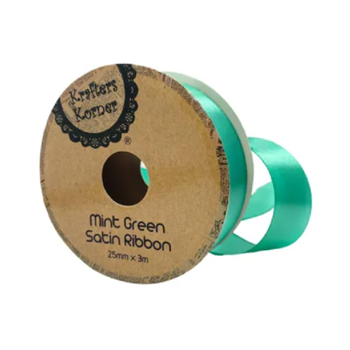 Satin Mint Green Ribbon 25× 3m [288/12]