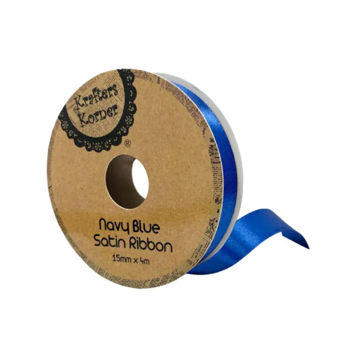 Satin Navy Blue Ribbon 15mm × 4m