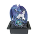 Decorative figurine of a blue dragon and white unicorn with a glowing orb on a white background