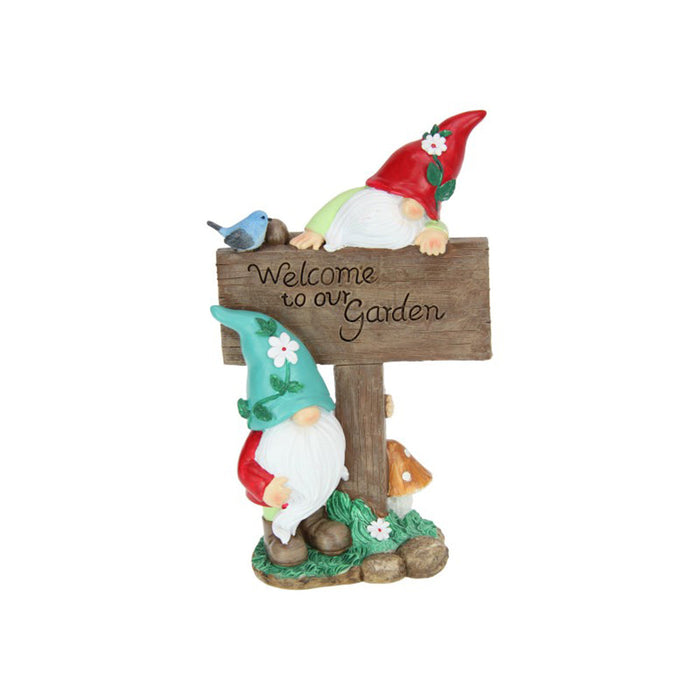 Floral Garden Gnome with Welcome Sign Figurine | Gnome and Bird Figurines by Casaliving&nbsp;