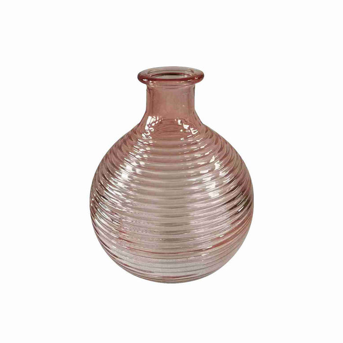 GV409P Ribbed Round Pink Glass Vase - Vases and Glass Vases by Casaliving