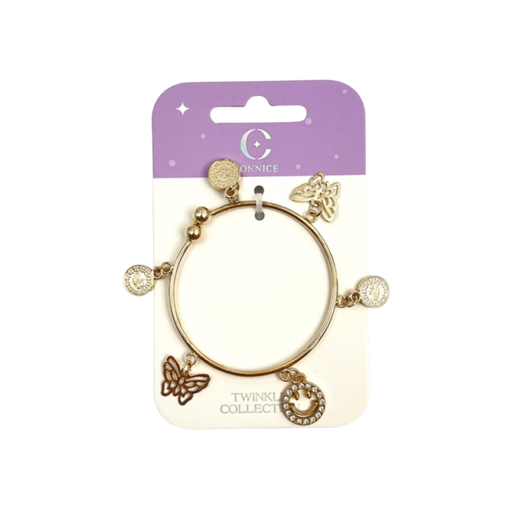 Gold Bangle with Butterfly & Coin Charms (1 Each)
