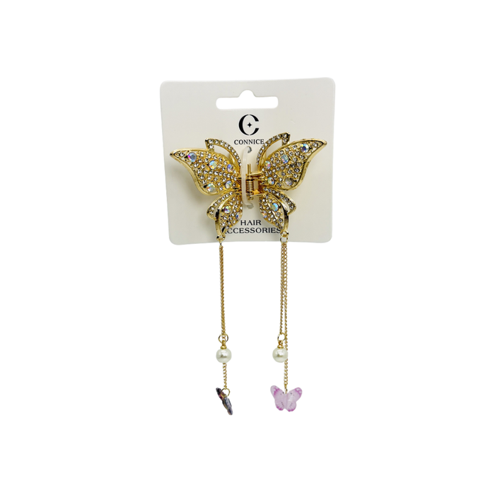 Rhinestone Butterfly Claw Clip with Chain #2
