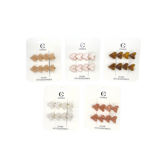 Hair Clip Set (4-in-1) – Resin Heart, Assorted Colors