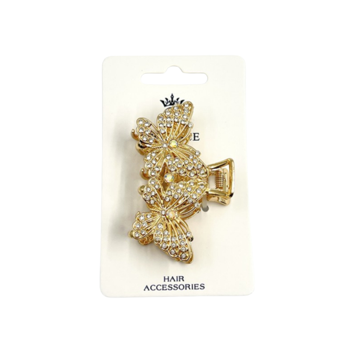 Gold Double Butterfly Clip with Rhinestone (1 Each)