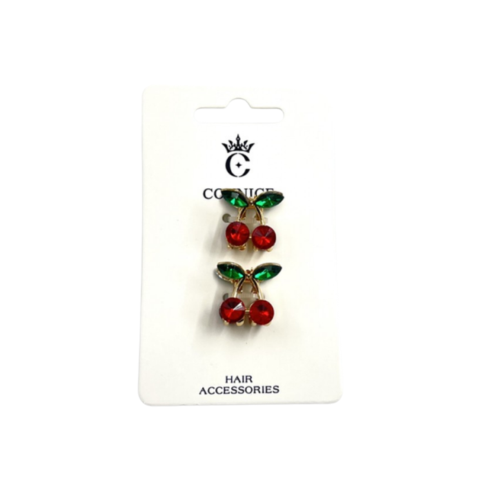 Mini Cherry Rhinestone Hair Clips (2 Each)