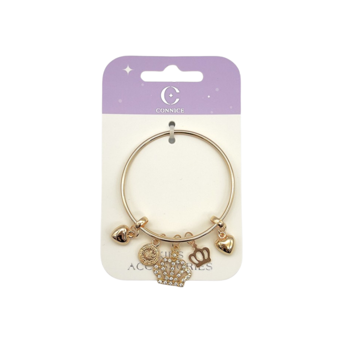 Kids Metal Bangles – Diamante Crown & Heart