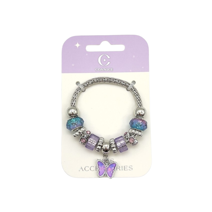 Kids Metal Bracelet – Purple Butterfly with Gradient Purple Rhinestone