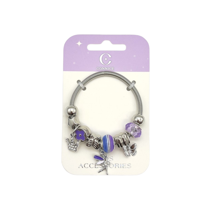 Kids Metal Bracelet – Purple Ballerina Silver Crown & Butterfly