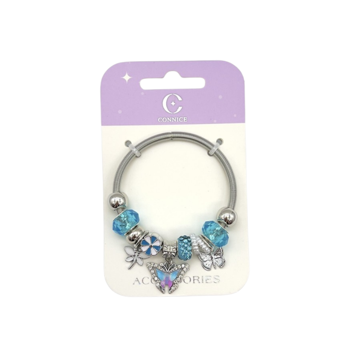 Kids Metal Bracelet – Gradient Butterfly & Blue Rhinestone