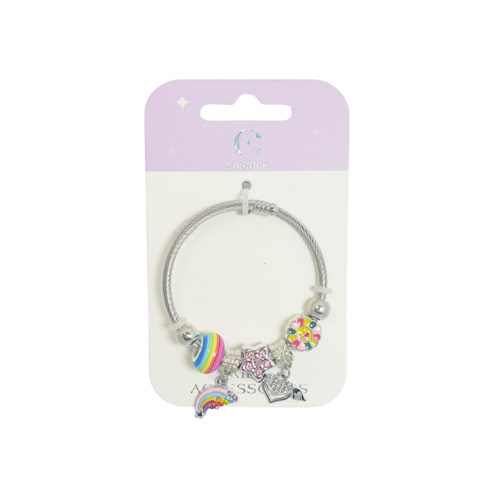 Kids Metal Bracelet – Pink Cat Car & White Shoe