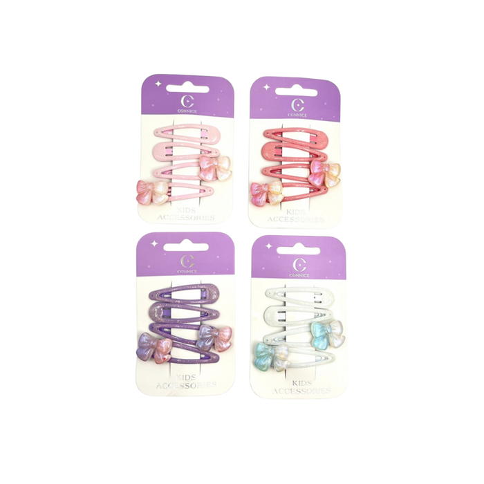 Shimmery Bow Hair Clips – Assorted Colors (4 Each)
