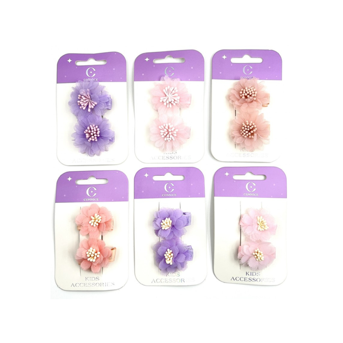 Mesh Flower Hair Clips – Assorted Colors (2 Each)