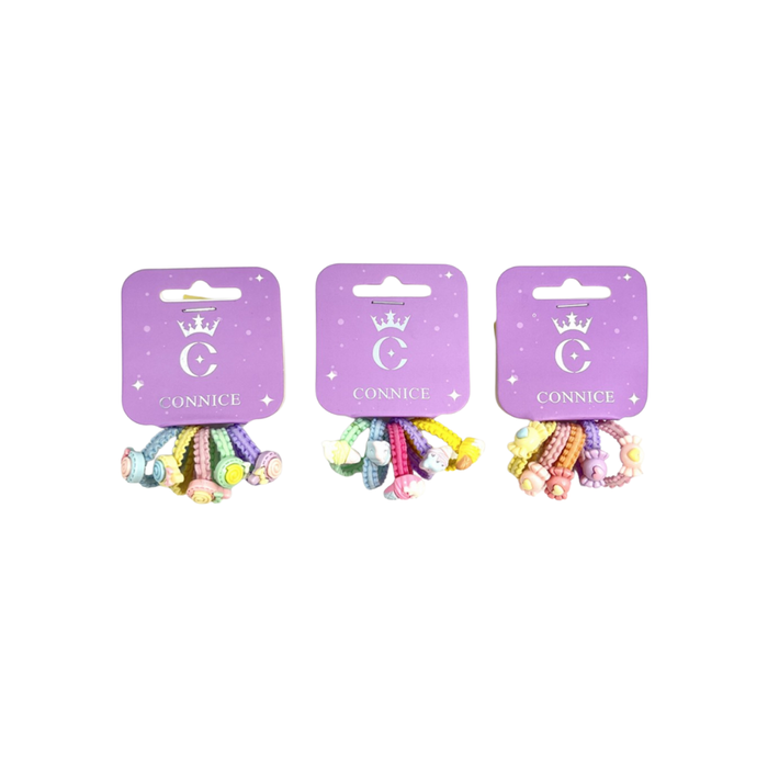 Mini Kids Hair Ties with Charm #2 – Assorted Colors (8 Each)