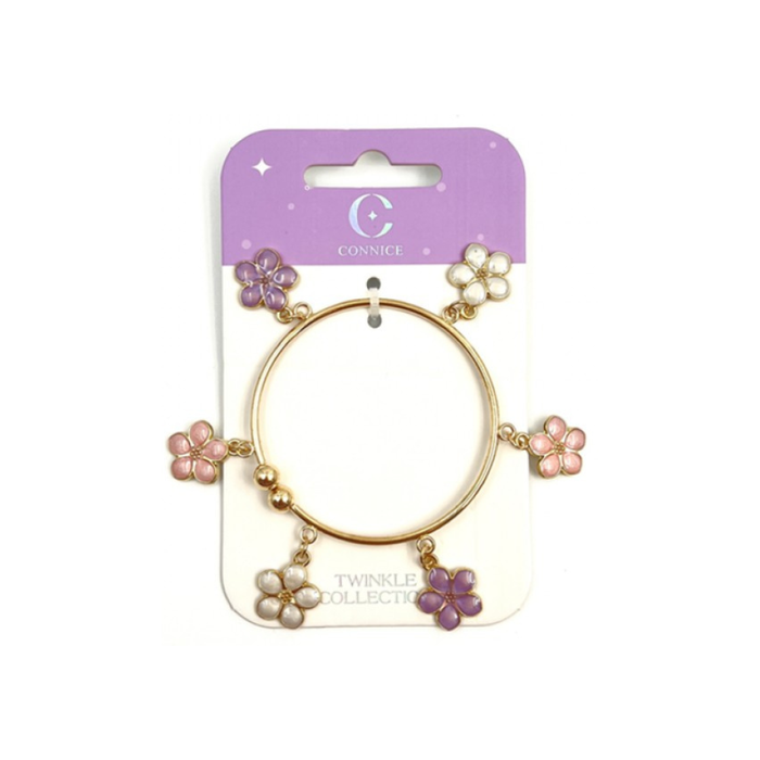 Gold Bangle with Multicolor Flower Charms (1 Each)