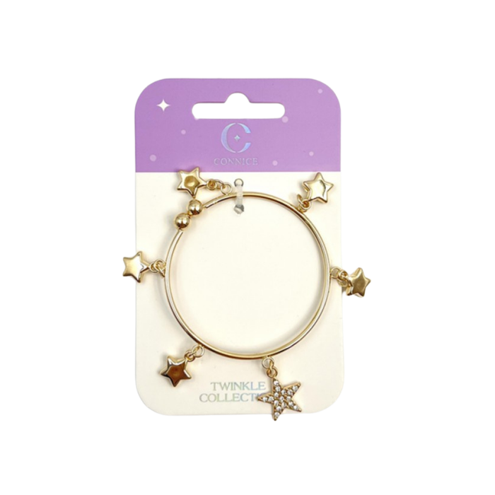 Gold Bangle with Star & Rhinestone Charm (1 Each)