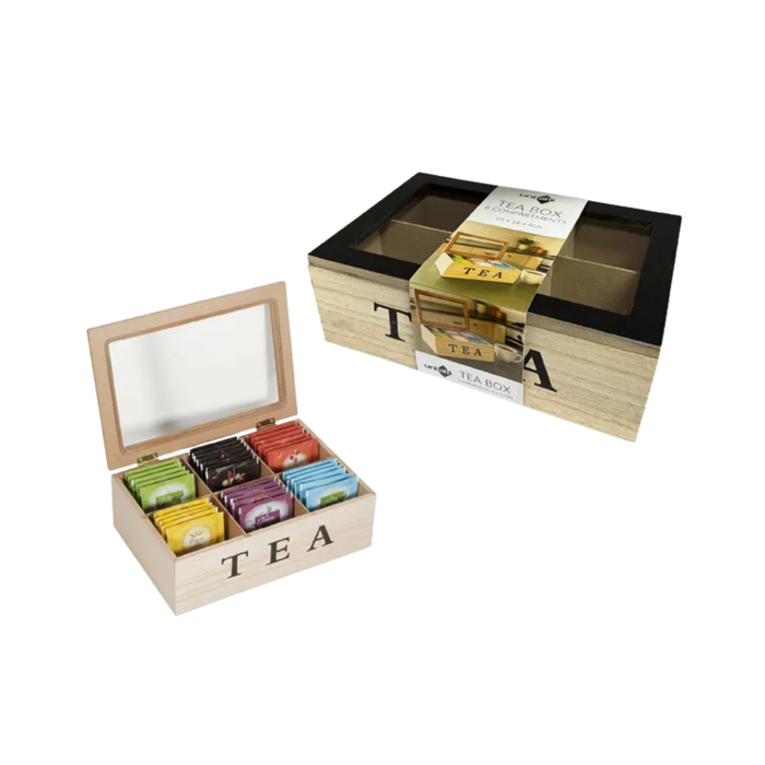 Wooden Tea Storage Box with Glass Window Lid