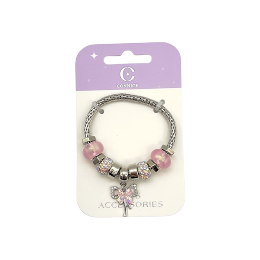 Kids Metal Bracelet – Ballerina Charm & Pink Sparkling Rhinestone