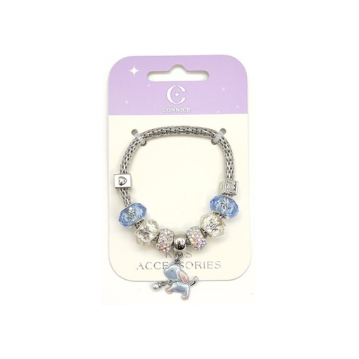 Kids Metal Bracelet – Dog Charm & Blue Clear Rhinestone