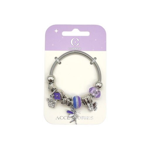 Kids Metal Bracelet – Purple Ballerina Silver Crown & Butterfly