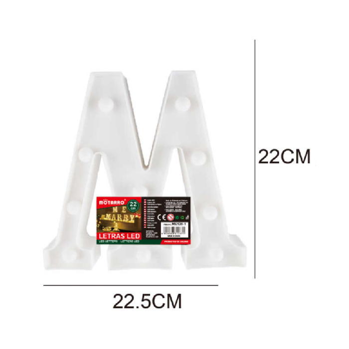 LED Letter Light Sign 'M' 22cm