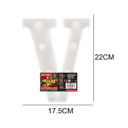 LED Letter Light Sign 'V' 22cm