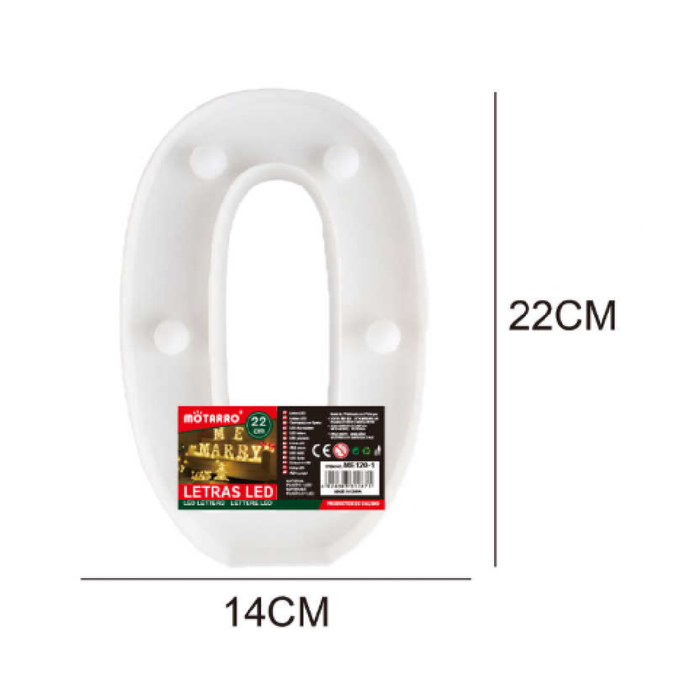 LED Number Light Sign '0' 22cm