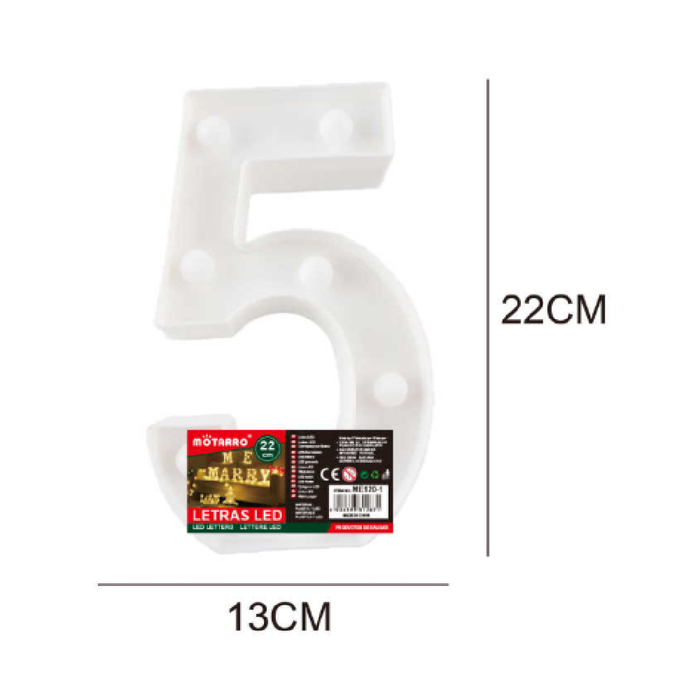 LED Number Light Sign '5' 22cm