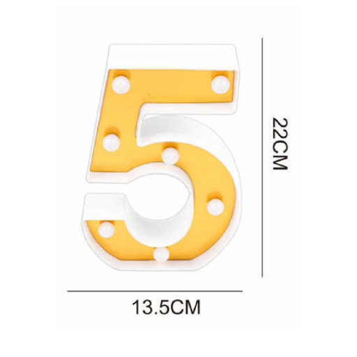LED Number Light Sign '5' 22cm Gold