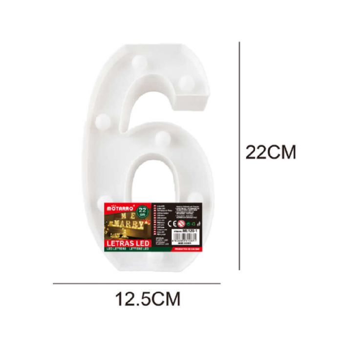 LED Number Light Sign '6' 22cm