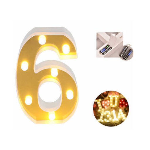 LED Number Light Sign '6' 22cm Gold