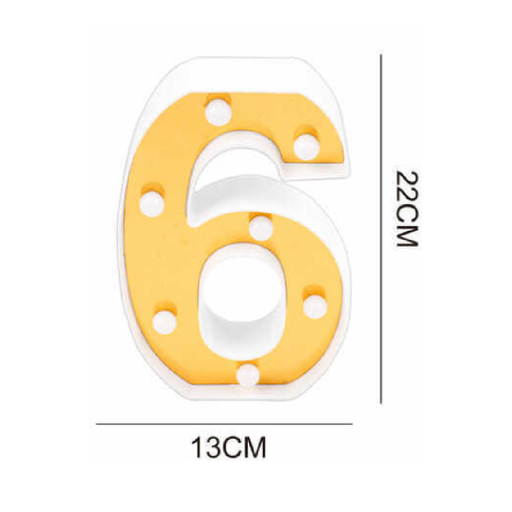 LED Number Light Sign '6' 22cm Gold