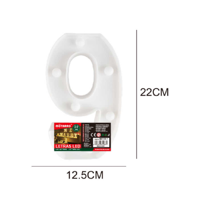 LED Number Light Sign '9' 22cm