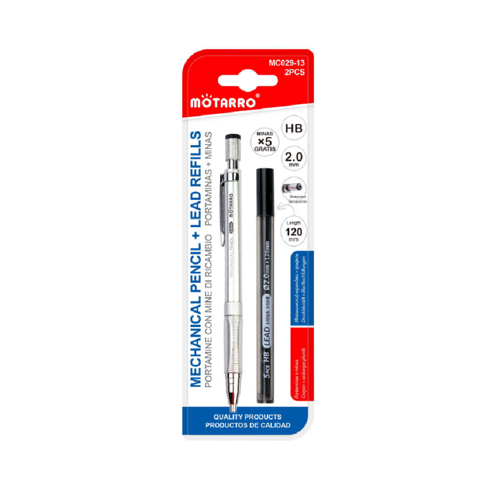 Mechanical Pencil + Lead Refill Black/Silver HB 2.0
