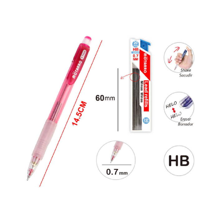 Mechanical Pencil + Lead Refill Blue/Pink HB 0.7