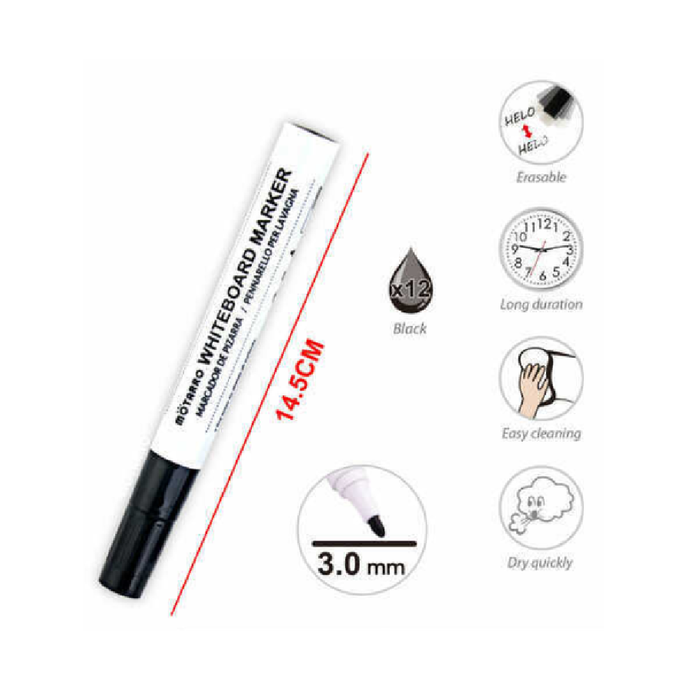 Whiteboard Marker Black 12pcs 3× 14.5cm
