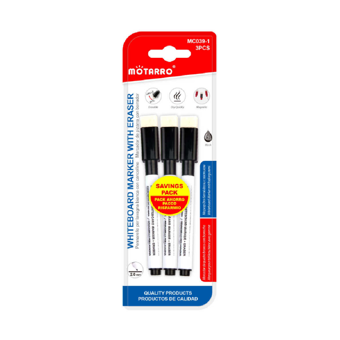 Whiteboard Marker with Eraser Black 2.03pcs