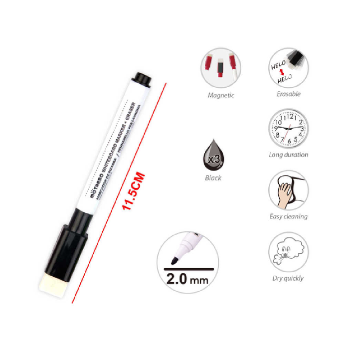 Whiteboard Marker with Eraser Black 2.03pcs