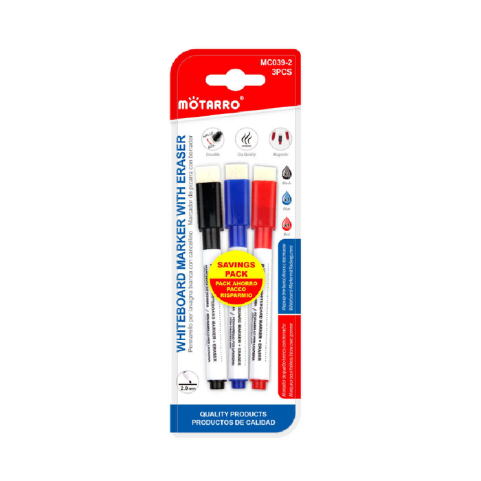 Whiteboard Marker with Eraser Assorted Color 2.03pcs
