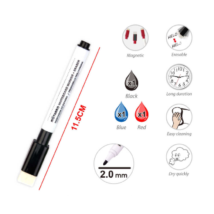 Whiteboard Marker with Eraser Assorted Color 2.03pcs