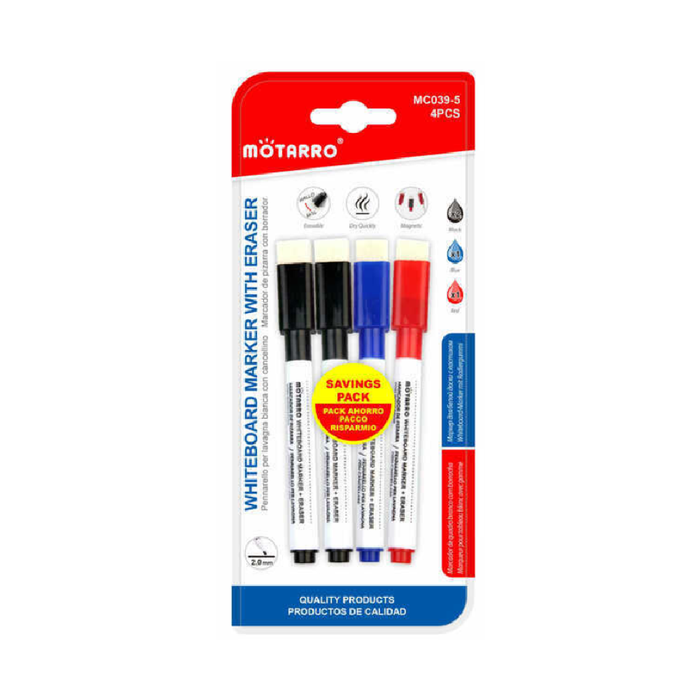 Whiteboard Marker with Eraser Assorted Color 2.04pcs