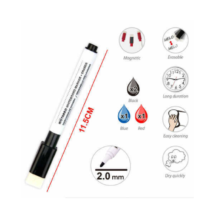 Whiteboard Marker with Eraser Assorted Color 2.04pcs