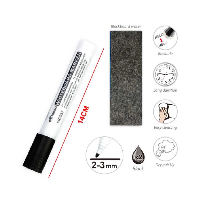 Whiteboard Marker and Eraser Black 2.0-3.02pcs