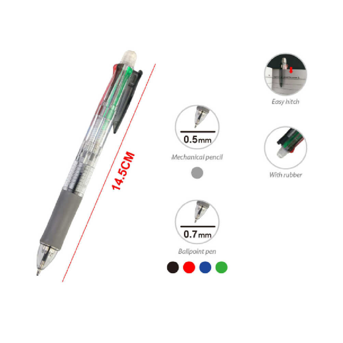 4 Color Retractable Ballpoint Pen 14.5cm 0.5