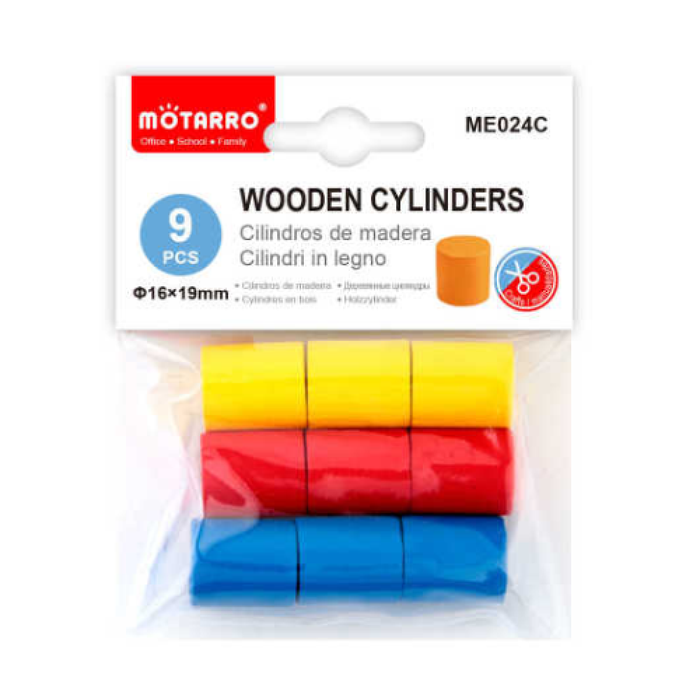Wooden Cylinder Assorted Colors 16x199pcs