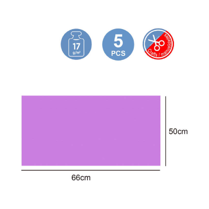 Tissue Paper 50 × 66cm 17g 5pcs Fluorescent Purple