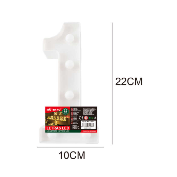 LED Number Light Sign '1' 22cm