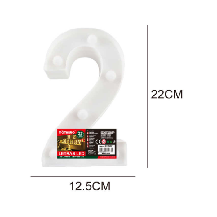 LED Number Light Sign '2' 22cm