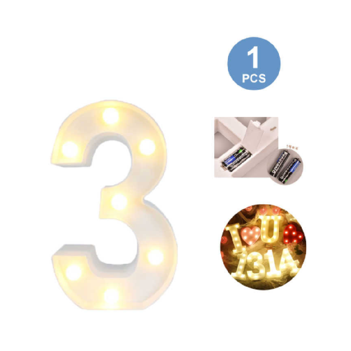 LED Number Light Sign '3' 22cm